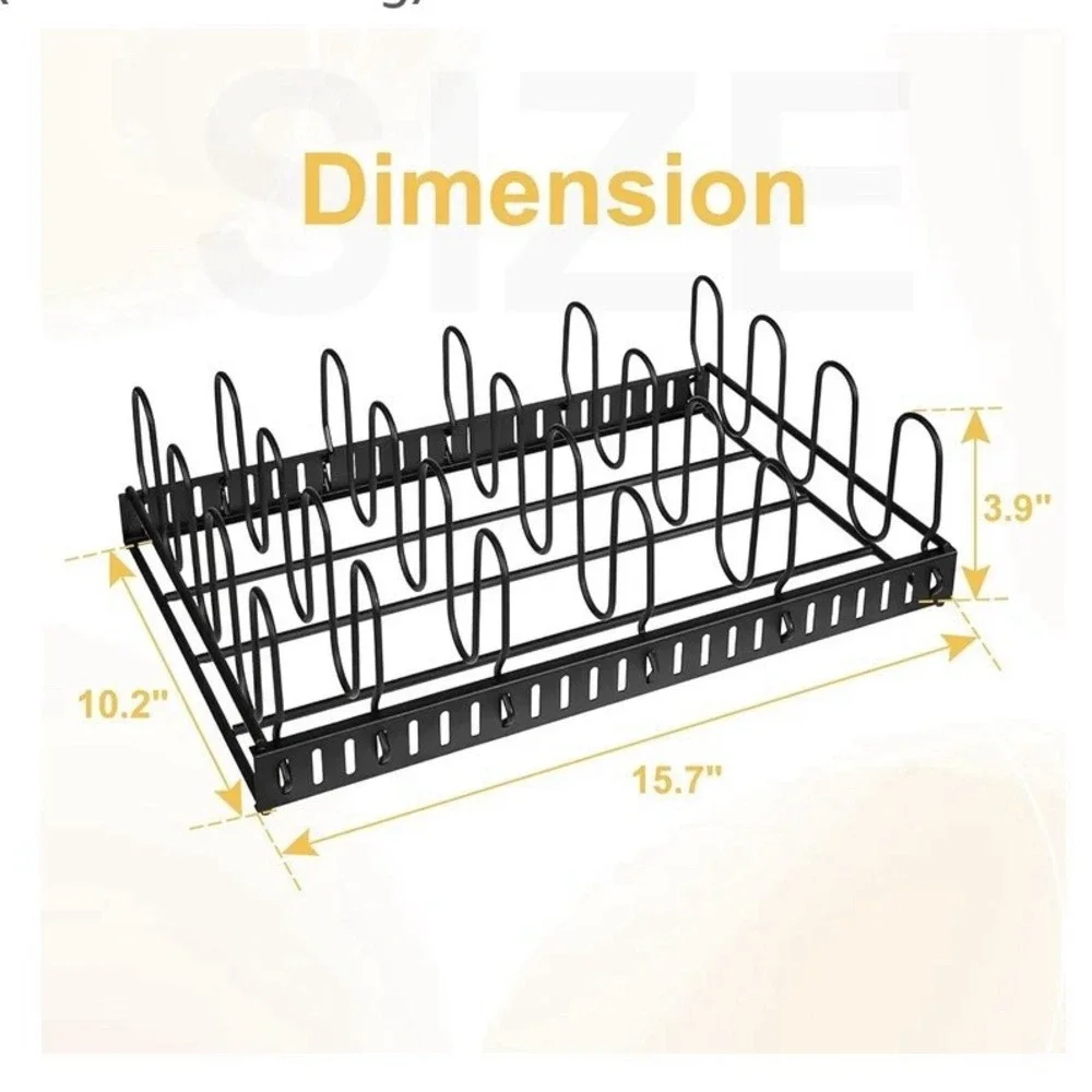Stainless Steel Black Pot Lid Organizer Rack, 6 Slot Wave Divider 15.7x10.2